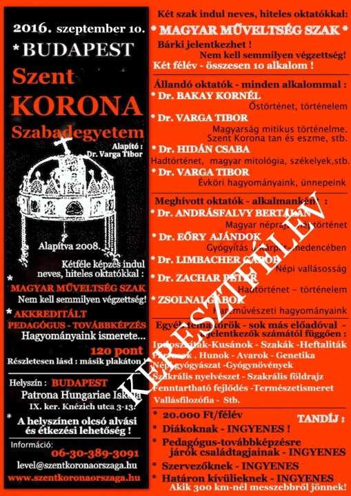   - KERESZTFÉLÉV - a  SZENT KORONA SZABADEGYETEMEN
