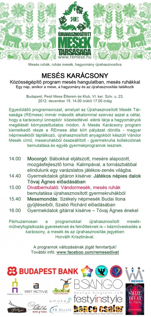 Mesés Karácsony  - Mesés Karácsony - Különleges környezettudatos gyermekprogram - újrahasznosított meseruhákkal - kézműves foglalkozással