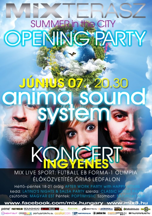   - ANIMA SOUND SYSTEM koncert - SUMMER in the City június 7. csütörtök 20.30 h