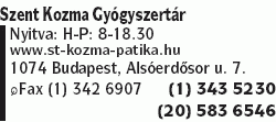   - Szent Kozma Gyógyszertár